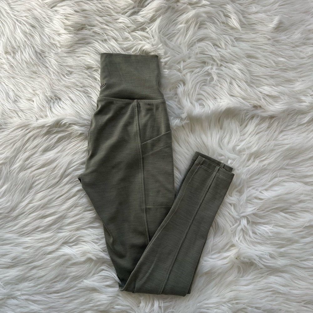 Prana Olive Green Women’s High-Waist Ribbed Leggings